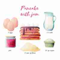 Free vector watercolor recipe pancake with jam