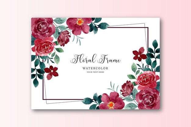 Watercolor red rose flower card