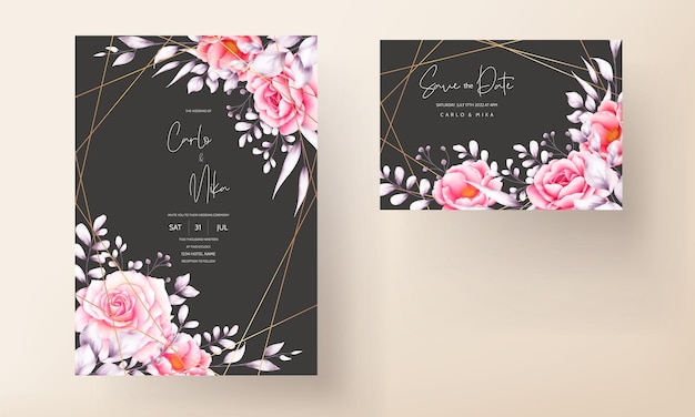 Free vector watercolor red rose wedding invitation card