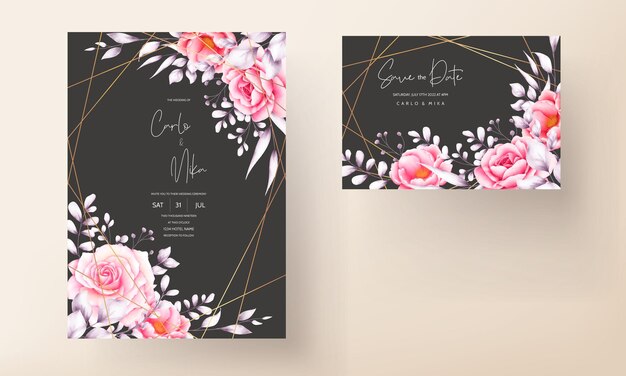 watercolor red rose wedding invitation card