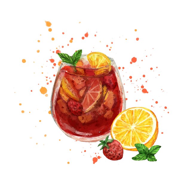 Watercolor refreshing sangria illustration