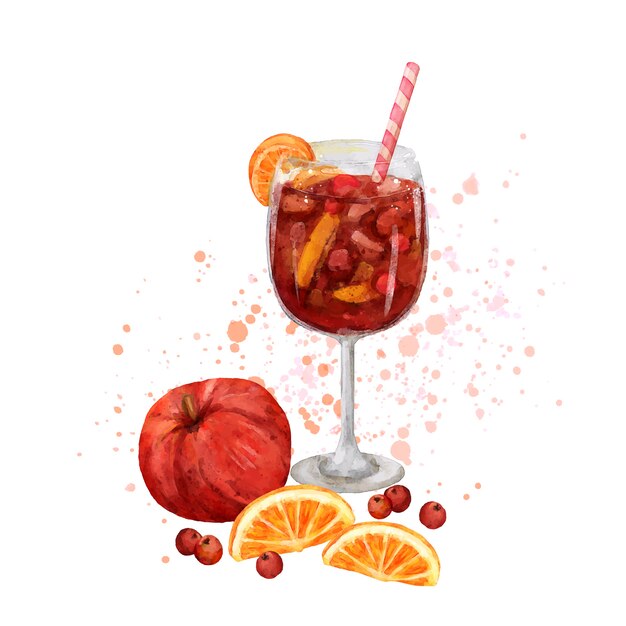 Watercolor refreshing sangria illustration