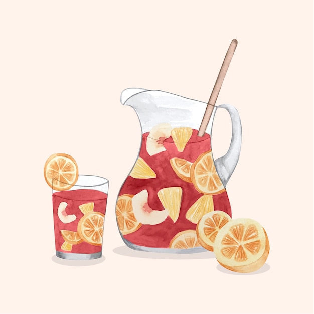 Illustrazione di sangria rinfrescante ad acquerello