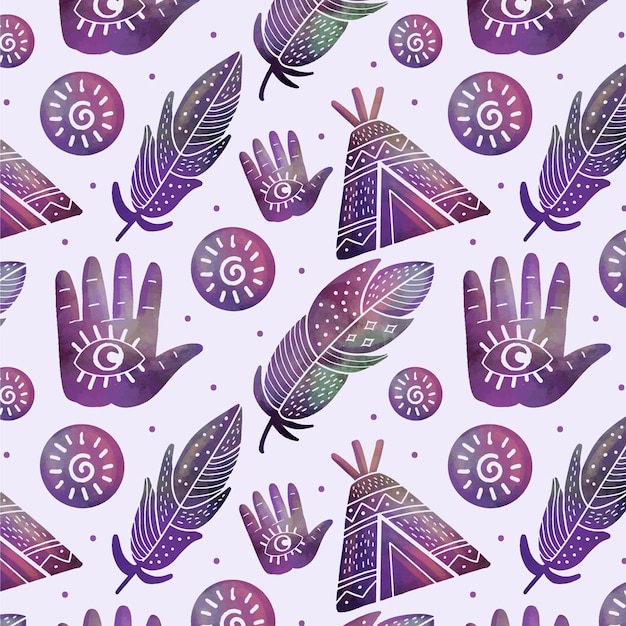 Free vector watercolor repetitive boho pattern