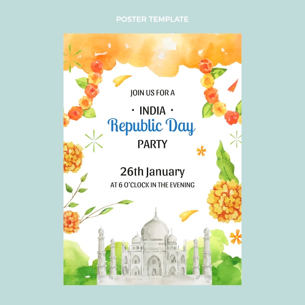 Watercolor republic day vertical poster template