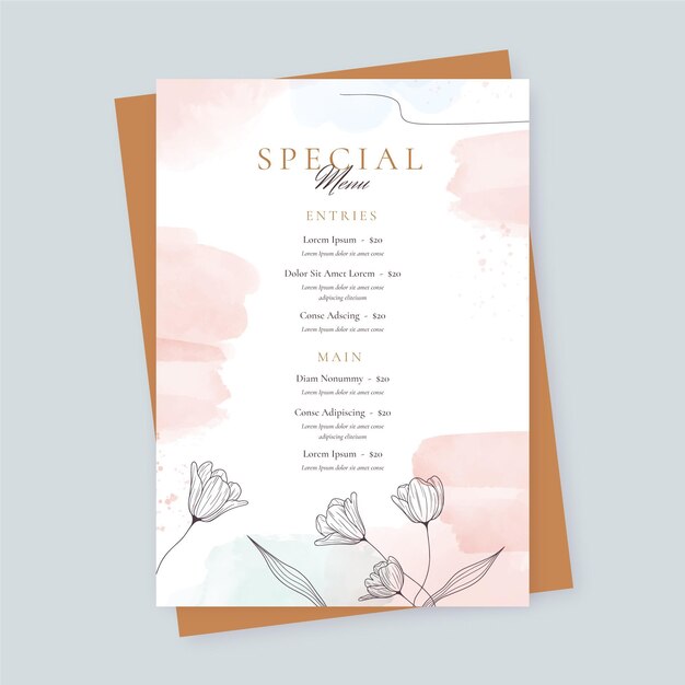 Watercolor restaurant menu template with flowers