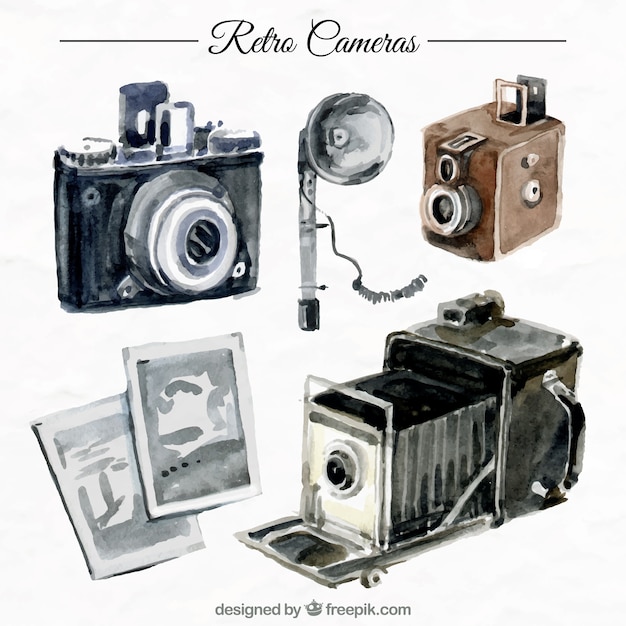 Watercolor retro cameras