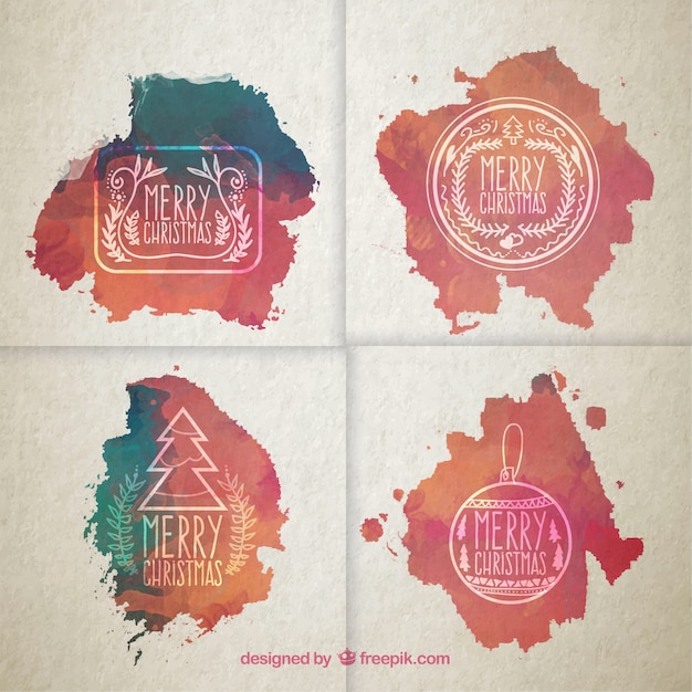 Free vector watercolor retro christmas labels