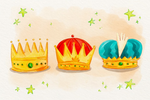 Free vector watercolor reyes magos crowns collection