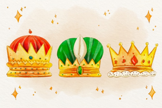 Watercolor reyes magos crowns collection