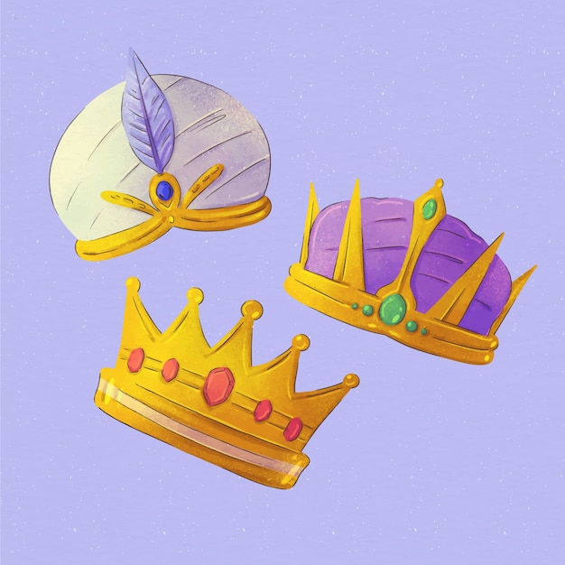 Free vector watercolor reyes magos crowns illustration