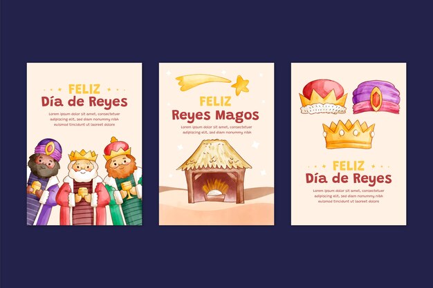 Free vector watercolor reyes magos greeting cards collection