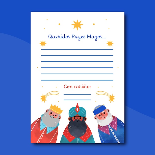 Vettore gratuito aquarello reyes magos modello di lettera