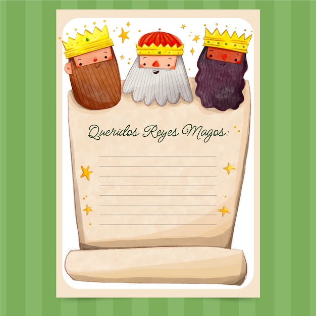 Watercolor reyes magos wishlist letter template