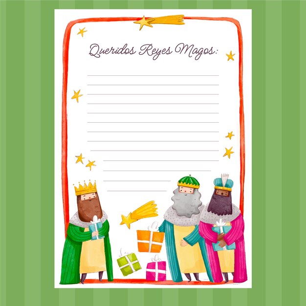 Watercolor reyes magos wishlist letter template