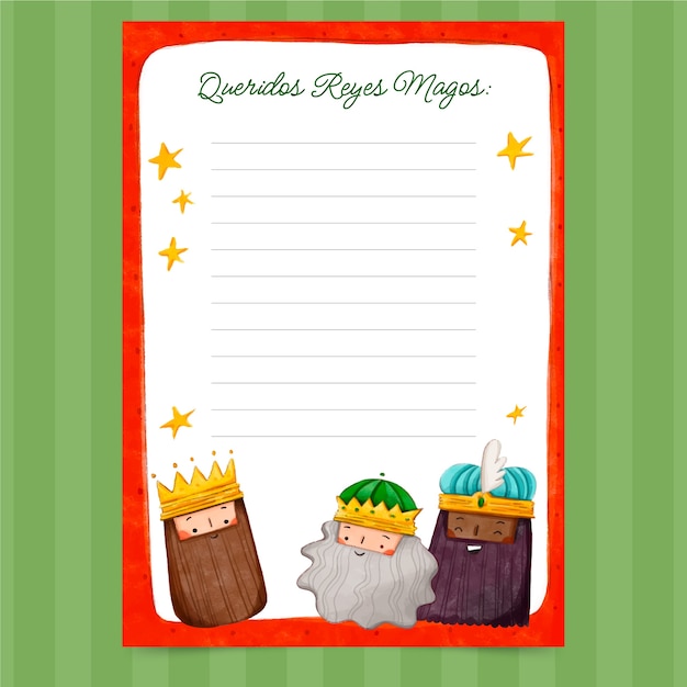 Watercolor reyes magos wishlist letter template