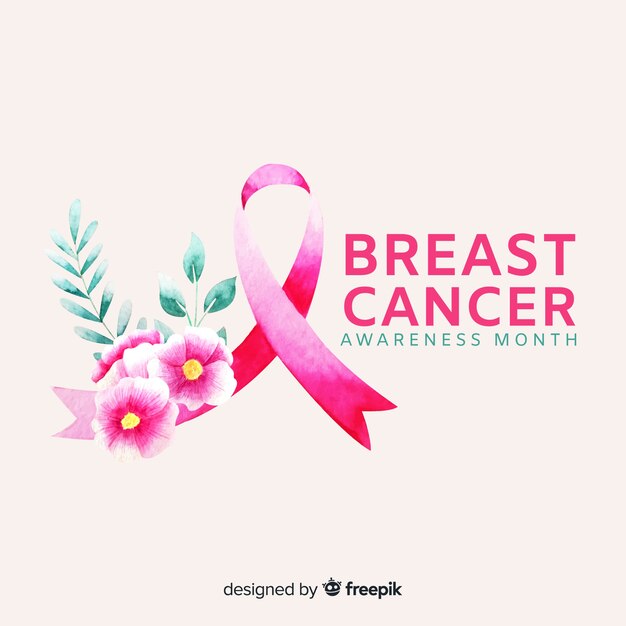 Watercolor ribbon breast cancer awareness