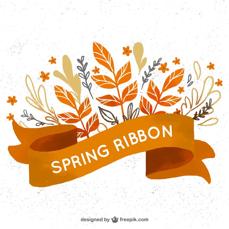 Free Vector watercolor ribbon with floral spring decoration