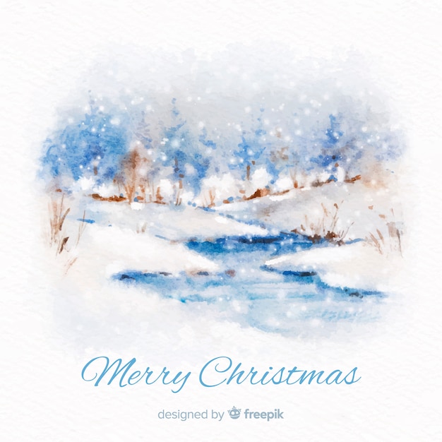 Free vector watercolor river christmas background