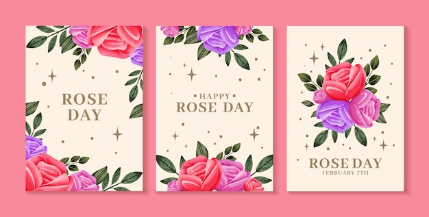 Коллекция поздравительных открыток на день акварельной розы