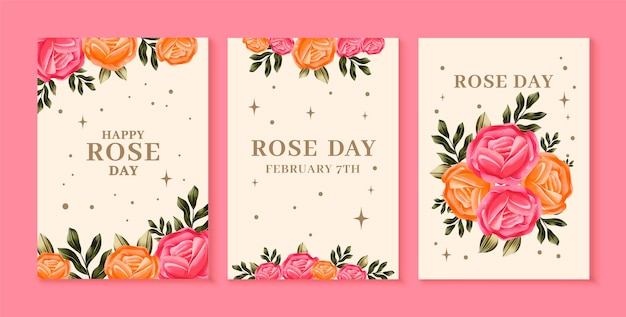 Бесплатное векторное изображение Коллекция поздравительных открыток на день акварельной розы