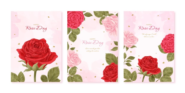 Free vector watercolor rose day greeting cards collection