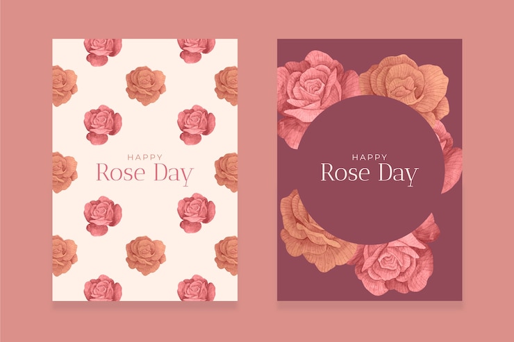 Free Vector watercolor rose day greeting cards collection