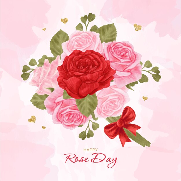 Watercolor rose day illustration