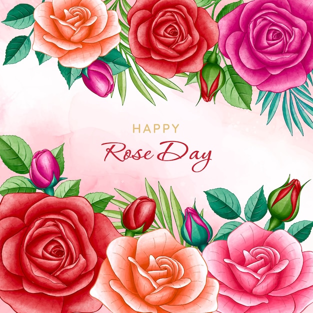 Watercolor rose day illustration