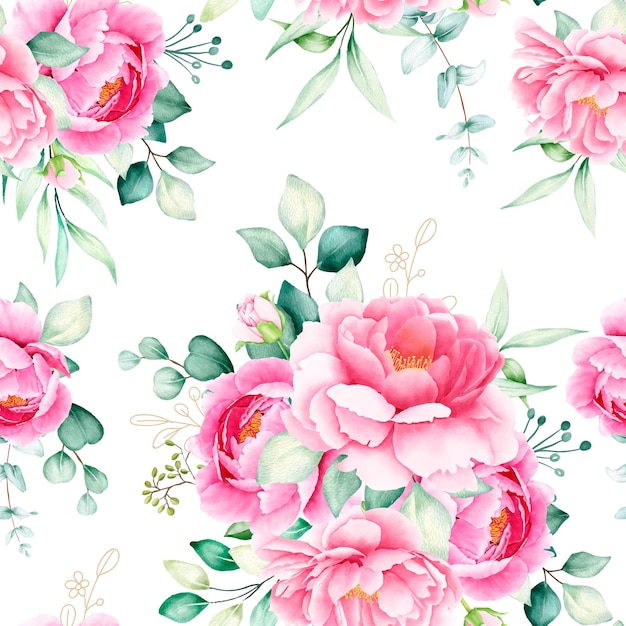 水彩のバラと牡丹のシームレスなパターン