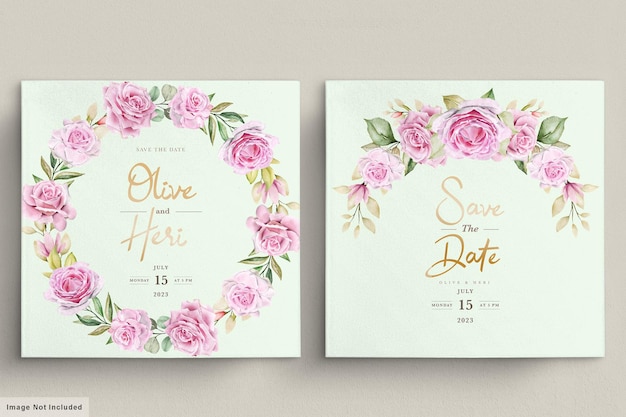 Watercolor roses wedding invitation card template