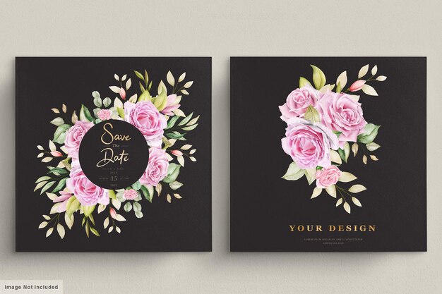 Watercolor roses wedding invitation card template