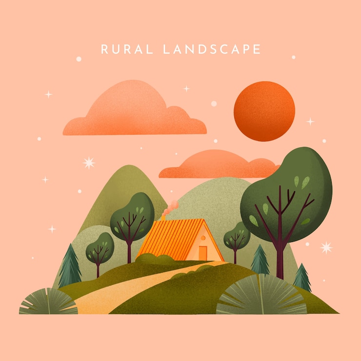 Free Vector watercolor rural landscape background