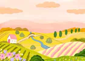 Free vector watercolor rural landscape background