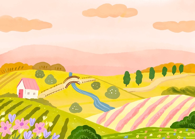 無料Vector 水彩の田園風景の背景