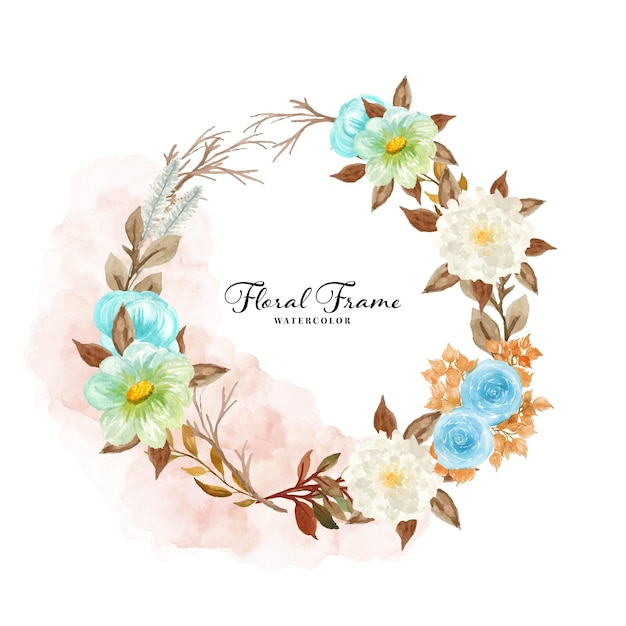 Watercolor rustic floral frame with autumn flowers