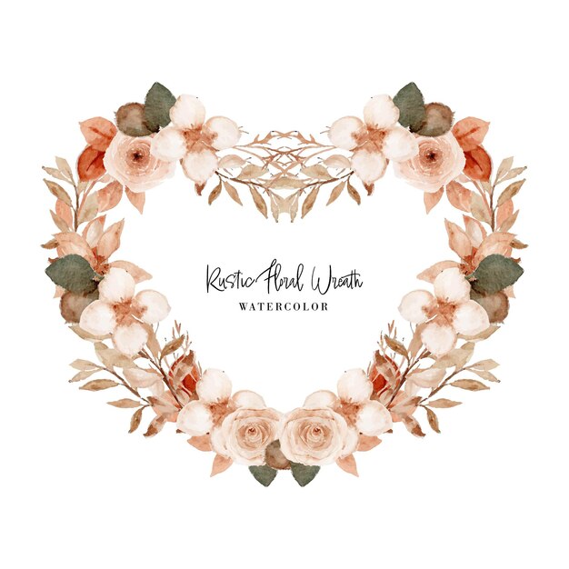 Watercolor Rustic Love Shape Floral Wreath