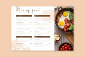 無料ベクター 写真付きの水彩画の素朴なレストランメニュー