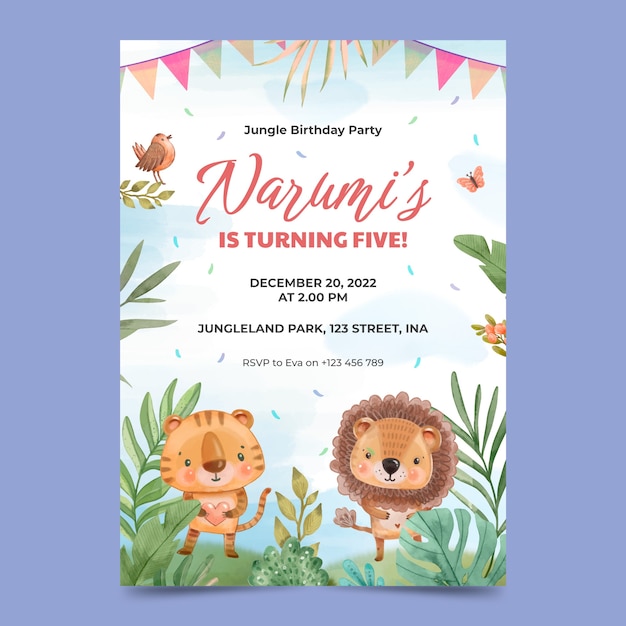 Free vector watercolor safari invitation design