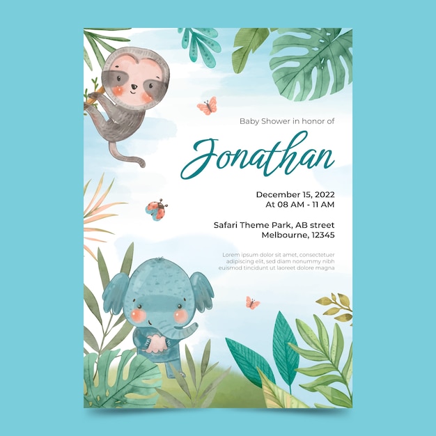 Free vector watercolor safari invitation design