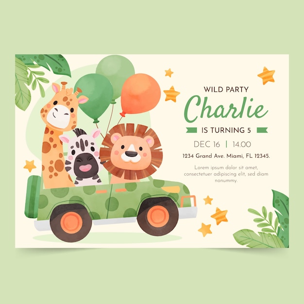 Free vector watercolor safari invitation