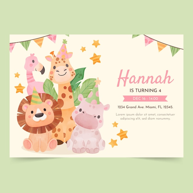 Free vector watercolor safari invitation