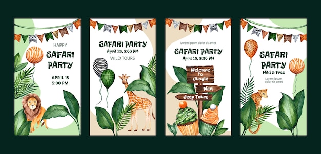 Free vector watercolor safari party instagram stories