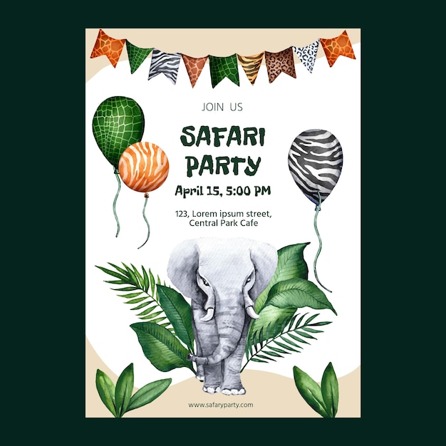 Free vector watercolor safari party invitation