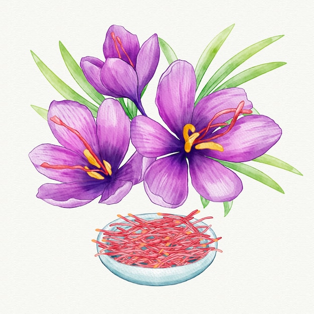 수채화 사프란 꽃 그림