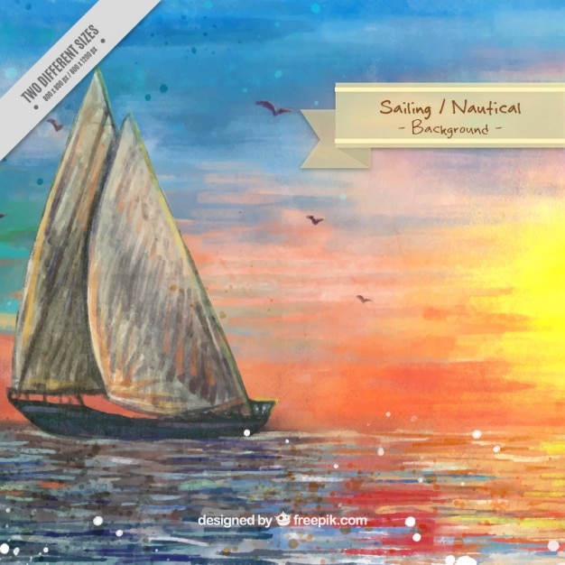 Free vector watercolor sailing landscape background