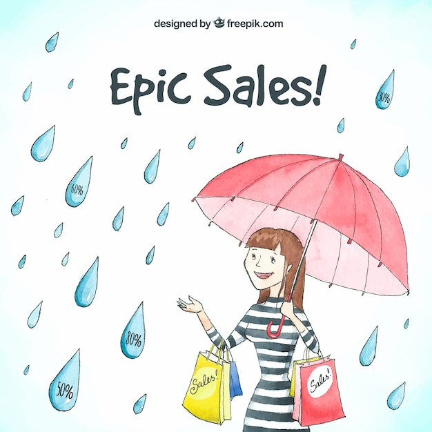 Free vector watercolor sale background with woman holding umbrella