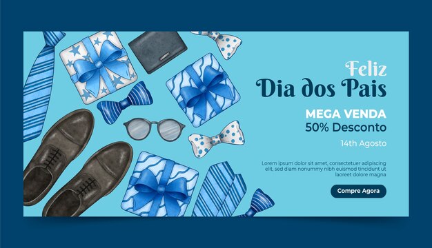watercolor sale banner template for dia dos pais celebration