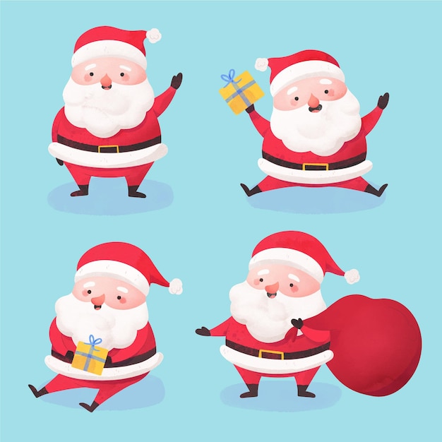 Free vector watercolor santa claus character collection