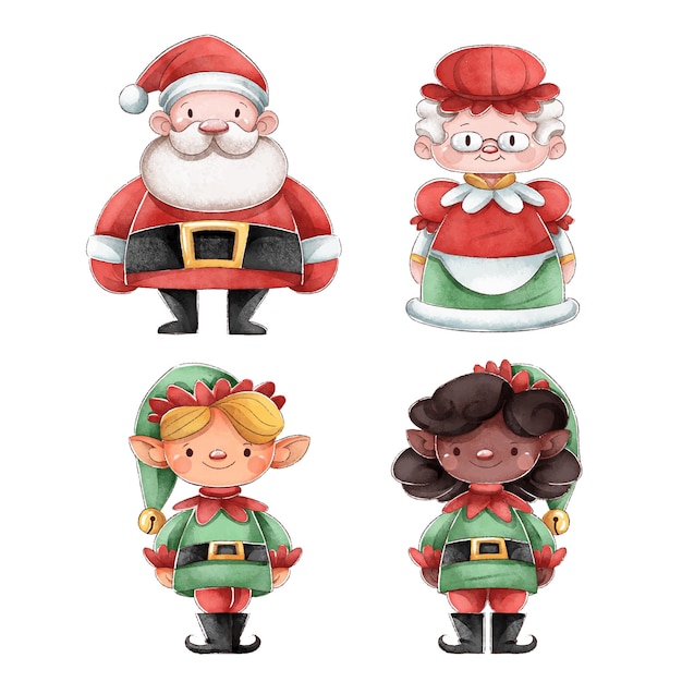 Free vector watercolor santa claus character collection